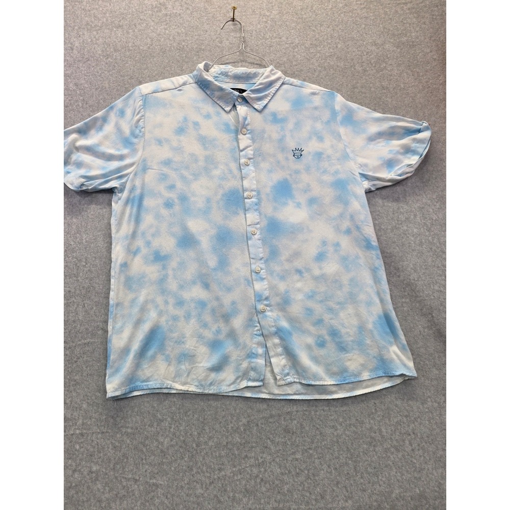 Zudio Mens Blue Tie Dye Viscose Button Up Shirt Vibe‎ To The New Rhythm Large